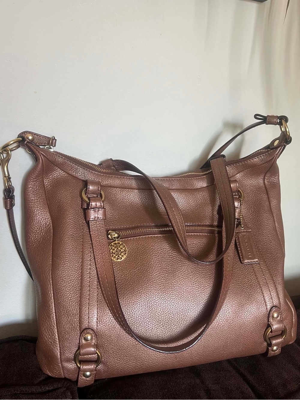 Coach Pebbled Leather Hobo in Chestnut Brown with Gold Hardware